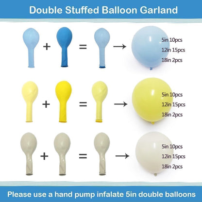 Blue Yellow Balloon Arch Kit Double Stuffed Light Yellow Pastel Blue White Sand Matte Balloon Garland for Baby Shower Bear Birthday Bridal to Bee Party Decoration