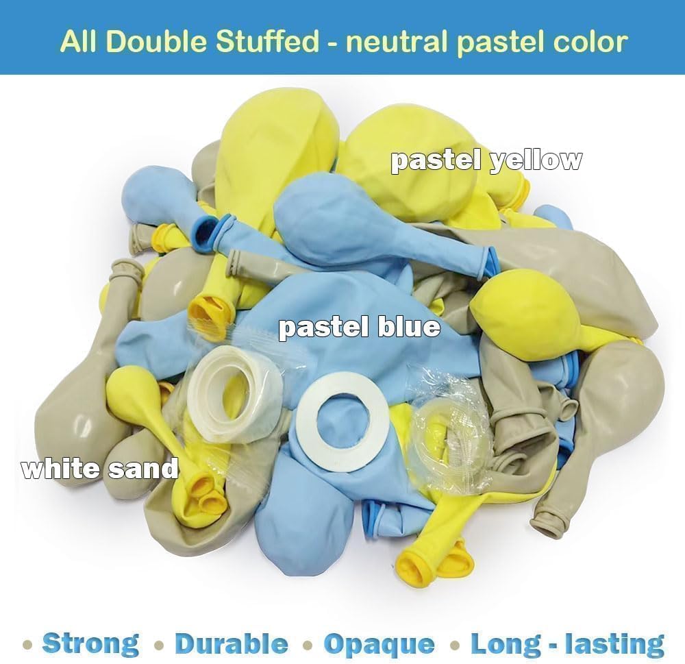 Blue Yellow Balloon Arch Kit Double Stuffed Light Yellow Pastel Blue White Sand Matte Balloon Garland for Baby Shower Bear Birthday Bridal to Bee Party Decoration