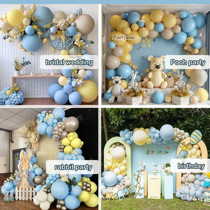Blue Yellow Balloon Arch Kit Double Stuffed Light Yellow Pastel Blue White Sand Matte Balloon Garland for Baby Shower Bear Birthday Bridal to Bee Party Decoration