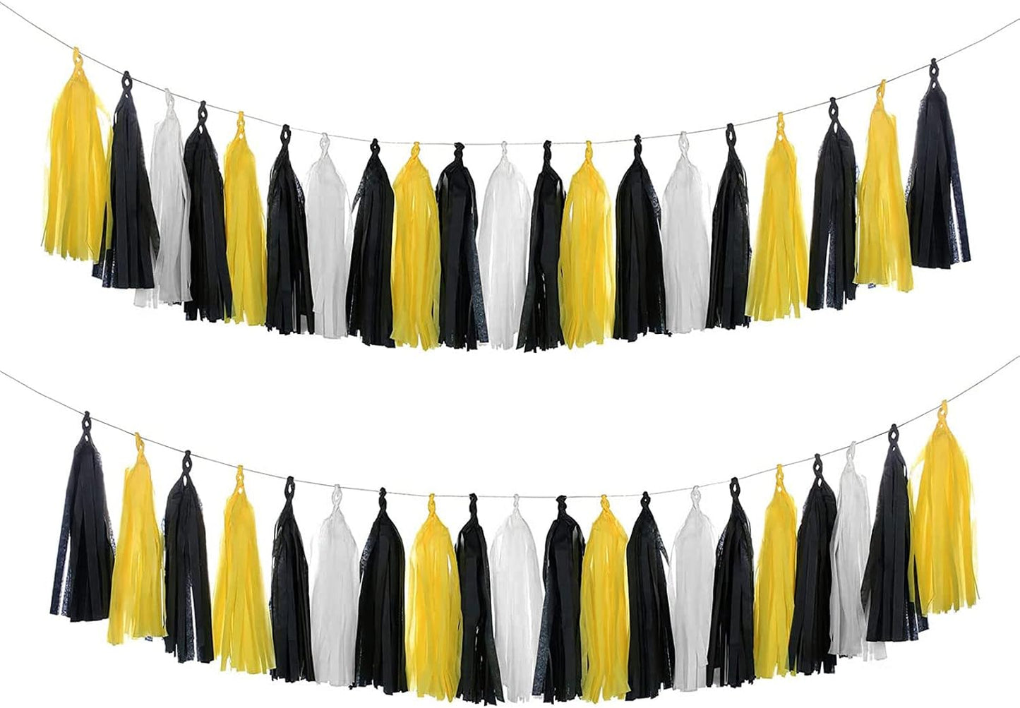 Yellow White and Black Tassel Garland Banner Paper Tassels for Party Decorations,Pack of 15