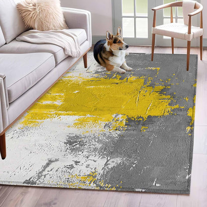 Abstract Art Area Rug 4x6, Yellow Grey Wall Mottled Texture Minimalist Modern Non Slip Area Rugs for Living Room, Soft Floor Mat Washable Low Pile Carpet for Bedroom, Dining Room, Entryway