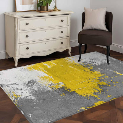 Abstract Art Area Rug 4x6, Yellow Grey Wall Mottled Texture Minimalist Modern Non Slip Area Rugs for Living Room, Soft Floor Mat Washable Low Pile Carpet for Bedroom, Dining Room, Entryway