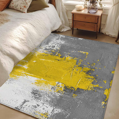 Abstract Art Area Rug 4x6, Yellow Grey Wall Mottled Texture Minimalist Modern Non Slip Area Rugs for Living Room, Soft Floor Mat Washable Low Pile Carpet for Bedroom, Dining Room, Entryway