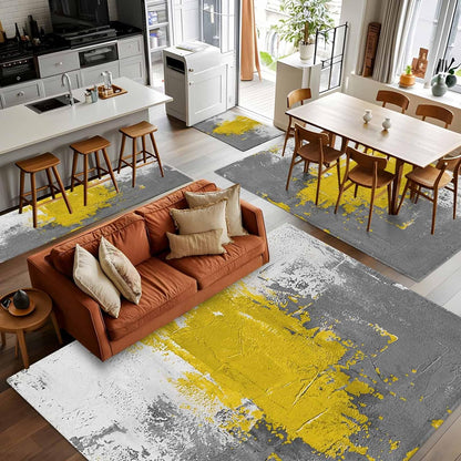 Abstract Art Area Rug 4x6, Yellow Grey Wall Mottled Texture Minimalist Modern Non Slip Area Rugs for Living Room, Soft Floor Mat Washable Low Pile Carpet for Bedroom, Dining Room, Entryway