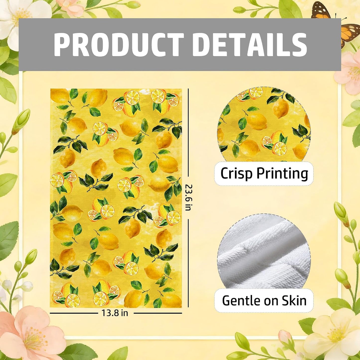 Lemon Kitchen Towels, Spring Dish Towels for Kitchen, 13.8 X 23.6 Inch Decorative Hand Tea Towel for Home Bathroom, Lemon Themed Decorations & Gifts, 20
