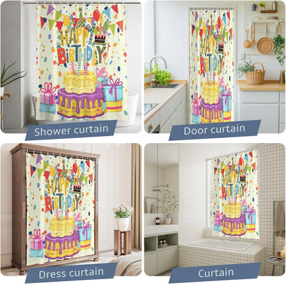 Shower Curtain Birthday Theme Waterproof Polyester Bathroom Curtain Cute Cartoon Fabric Decorative Bath Curtain for Bathroom Decor, Hooks Included 72 x 72 in