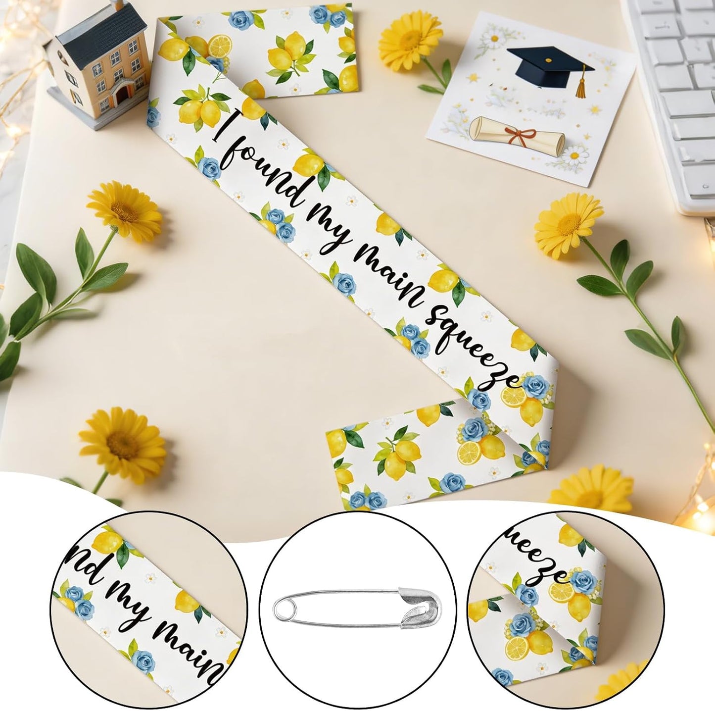 Main Squeeze Bridal Shower Decorations - She Found Her Main Squeeze Bridal Shower Sash, Yellow Lemon Bachelorette Party Sash Decor for Capri Lemon Bride Engagement