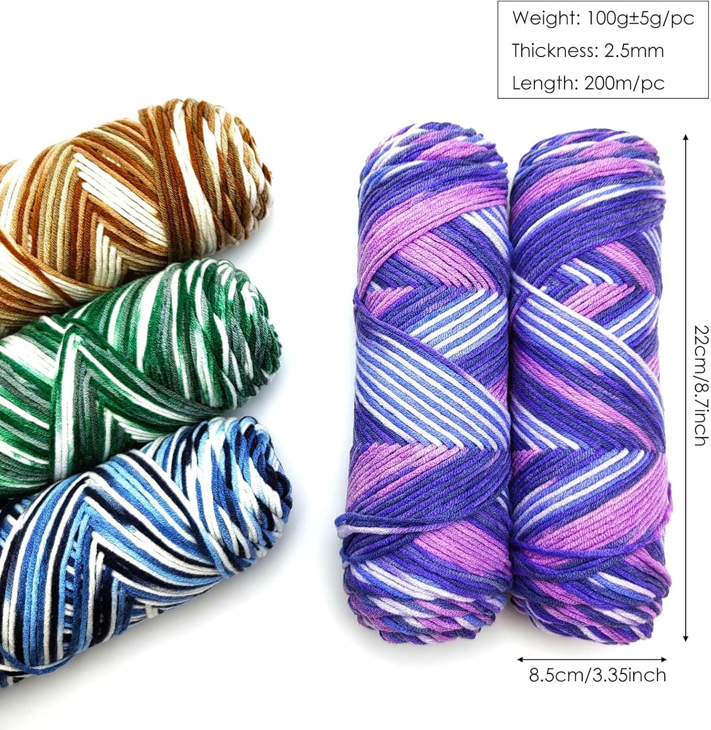 5-Ply Variegated Yarn 200g/2pcs, 100% Acrylic, DK Weight 2.5mm, Soft & Cozy Vibrant Gradient Colors for Knitting & Crocheting Sweaters, Scarves, Shawls, Hats (9#Yellow Brown)