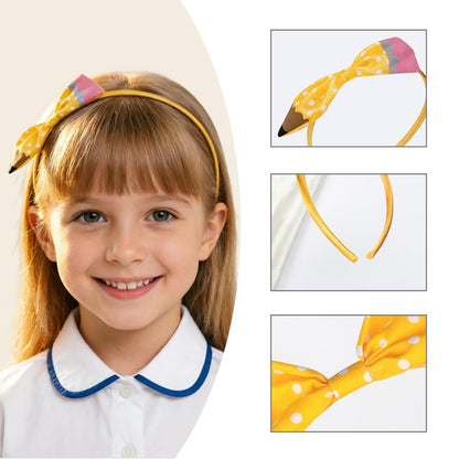 Pencil Bow Headband for Women Girls, Cute Yellow Polka Dot Pencil Shaped Hairband, Back to School/First Day of School/Teacher Appreciation Party Costume Hair Accessory