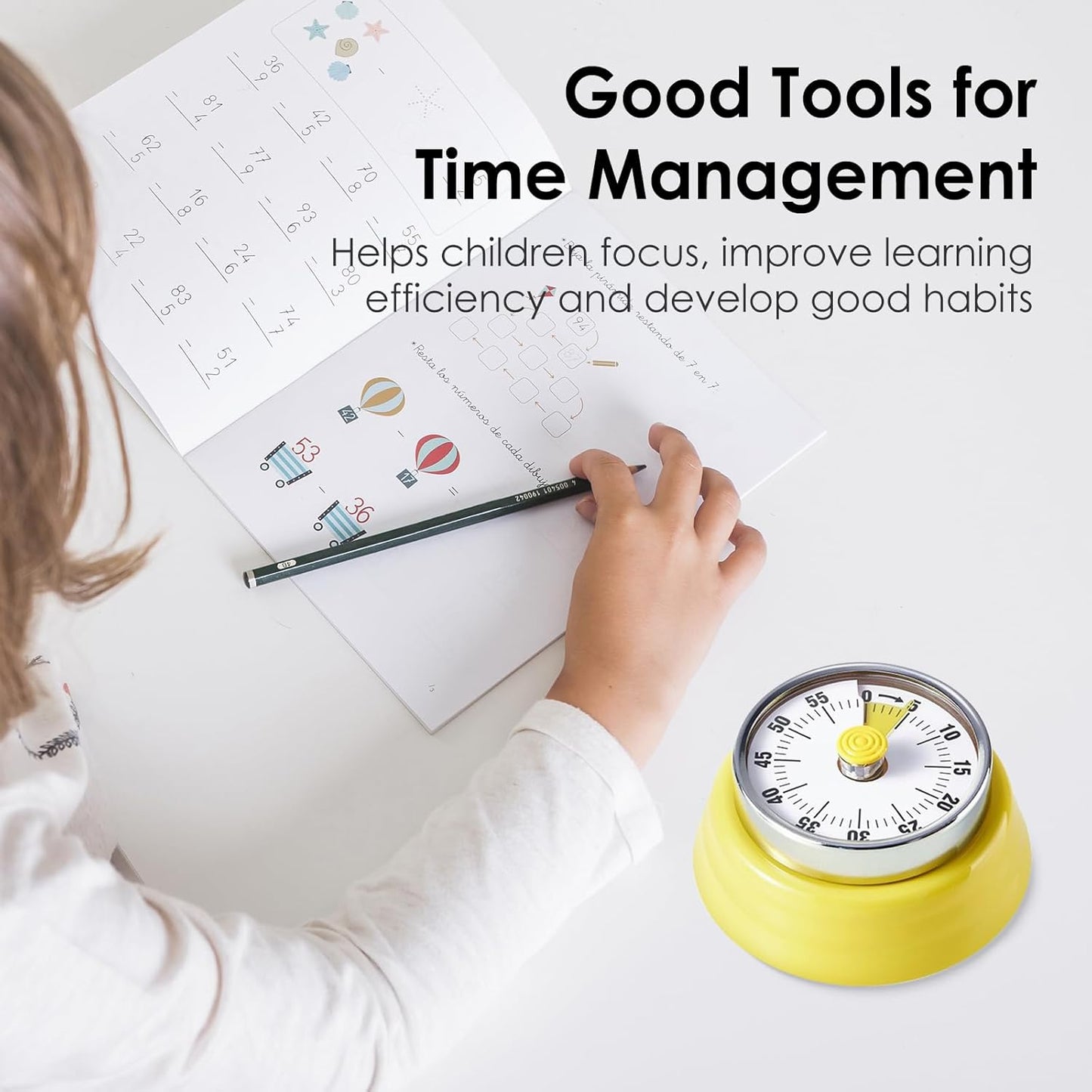 Visual Timer 60-Minute Countdown Timer with Magnetic Base (Yellow) | Kitchen Timer Mechanical Clockwork, Ringer Alert, Time Management Tool for Children and Adults, Study/Work/Cooking