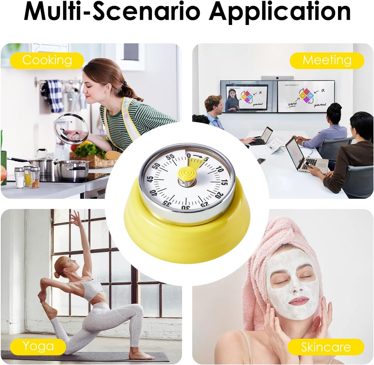 Visual Timer 60-Minute Countdown Timer with Magnetic Base (Yellow) | Kitchen Timer Mechanical Clockwork, Ringer Alert, Time Management Tool for Children and Adults, Study/Work/Cooking