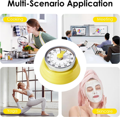 Visual Timer 60-Minute Countdown Timer with Magnetic Base (Yellow) | Kitchen Timer Mechanical Clockwork, Ringer Alert, Time Management Tool for Children and Adults, Study/Work/Cooking