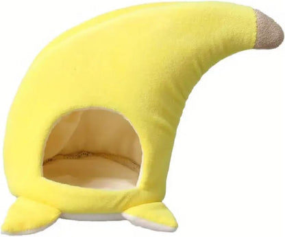 Banana Hamster Bedding with Mat - Velvet Rat Cage Accessories - Warm Sleeping Bag, Hedgehog Bed, Hamster Toy - Yellow Pet Nest for Guinea Pig, Chinchilla, Small Pets, 15x11x11 cm