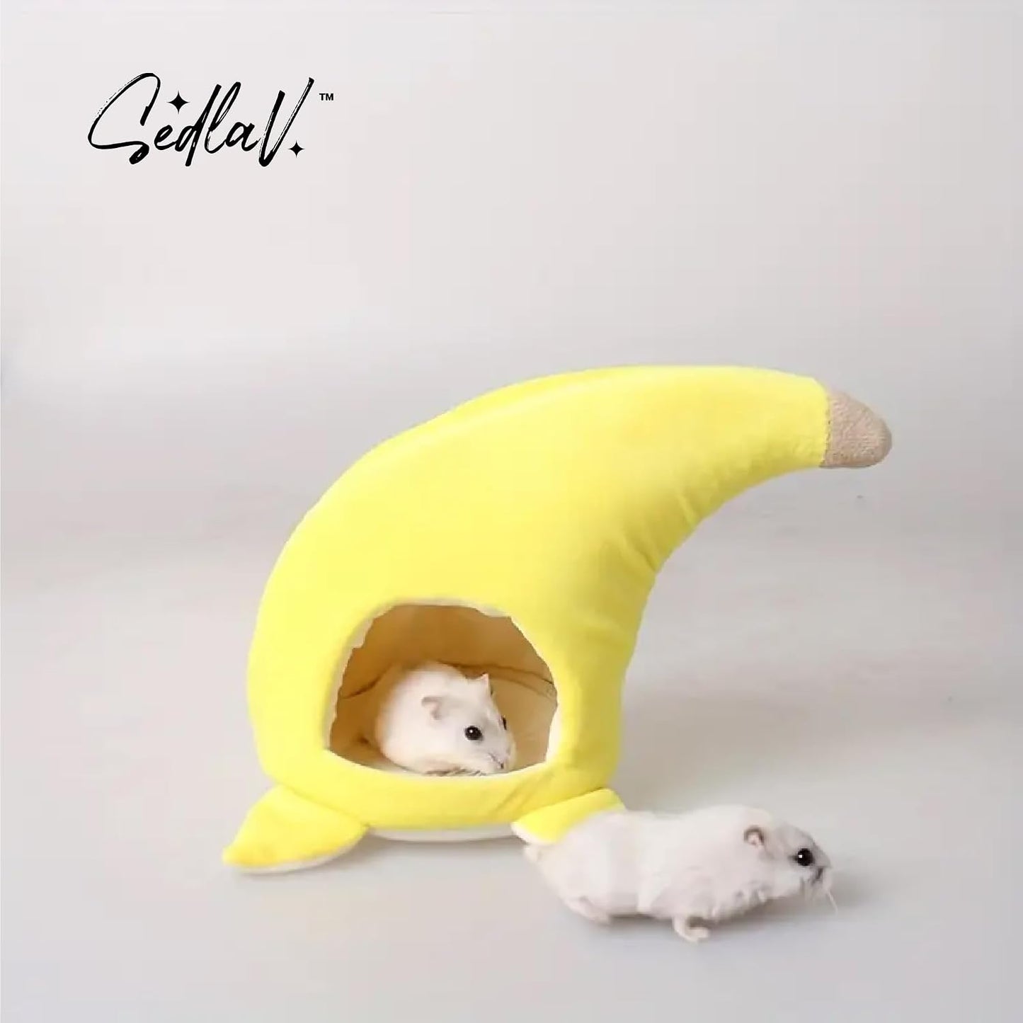 Banana Hamster Bedding with Mat - Velvet Rat Cage Accessories - Warm Sleeping Bag, Hedgehog Bed, Hamster Toy - Yellow Pet Nest for Guinea Pig, Chinchilla, Small Pets, 15x11x11 cm