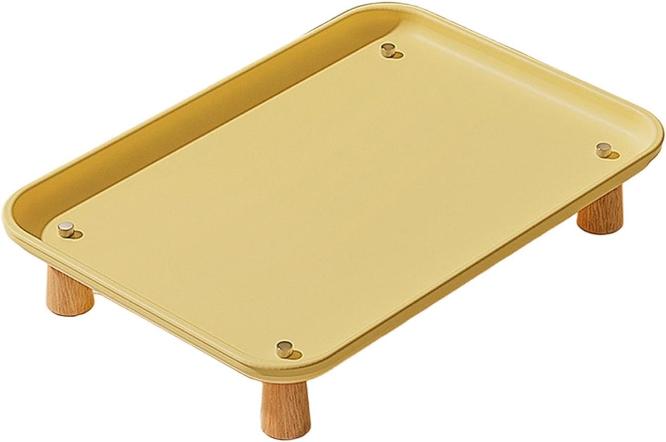 Elevated Pet Feeder Stand for Automatic Cat & Dog Feeders, Wood and Metal Raised Shelf, 16.93 x 12.01 x 2.76 in, Yellow