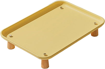 Elevated Pet Feeder Stand for Automatic Cat & Dog Feeders, Wood and Metal Raised Shelf, 16.93 x 12.01 x 2.76 in, Yellow