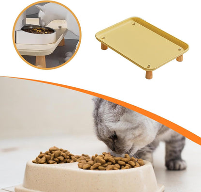 Elevated Pet Feeder Stand for Automatic Cat & Dog Feeders, Wood and Metal Raised Shelf, 16.93 x 12.01 x 2.76 in, Yellow