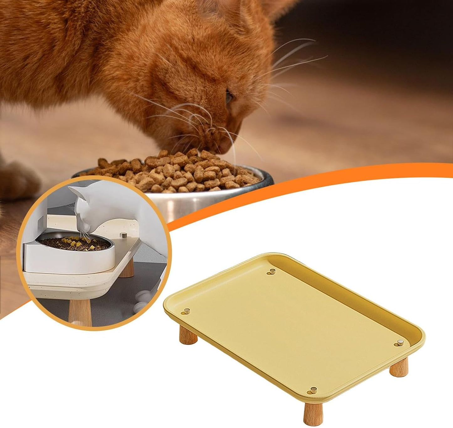 Elevated Pet Feeder Stand for Automatic Cat & Dog Feeders, Wood and Metal Raised Shelf, 16.93 x 12.01 x 2.76 in, Yellow