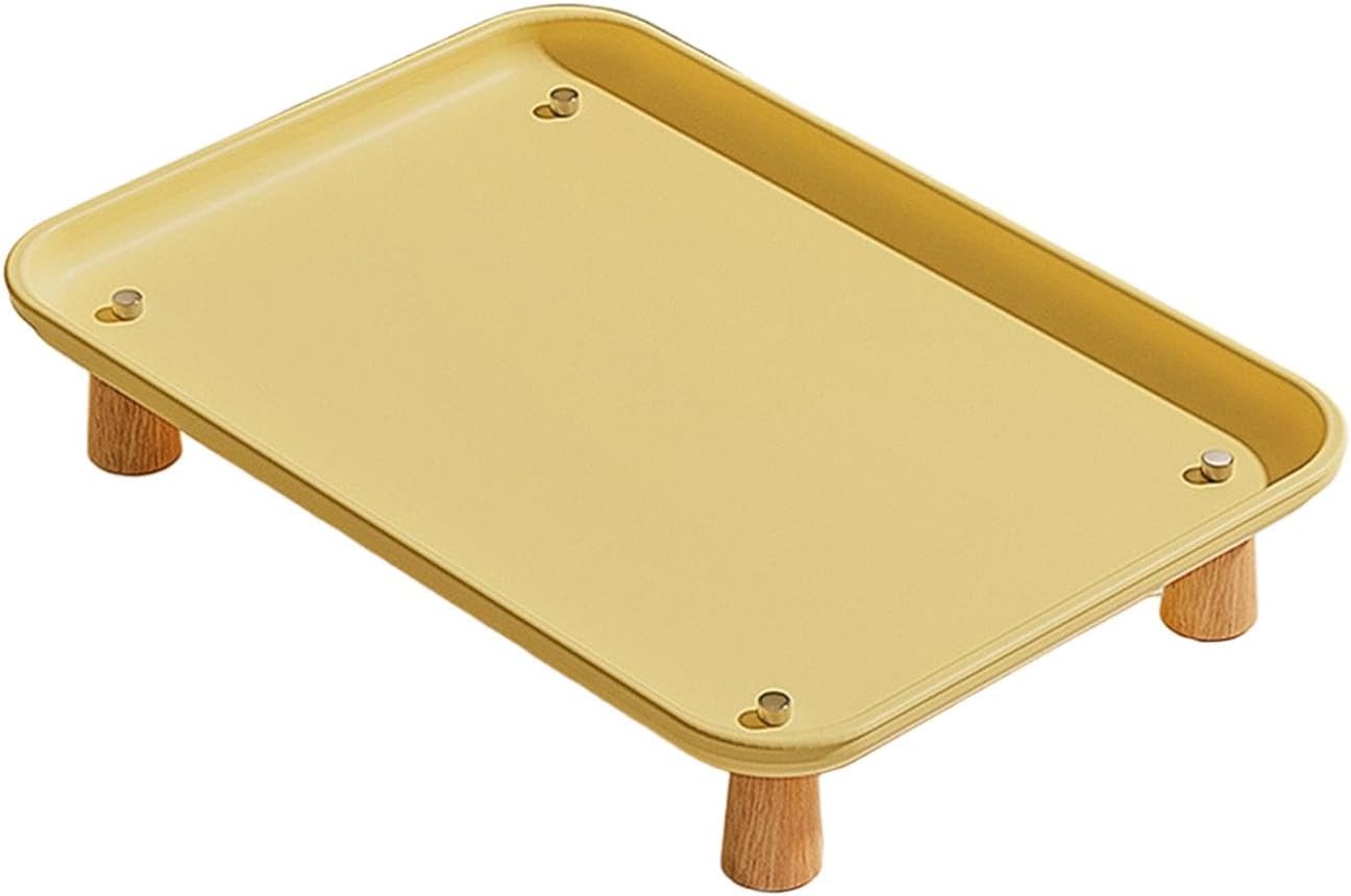 Elevated Pet Feeder Stand for Automatic Cat & Dog Feeders, Wood and Metal Raised Shelf, 16.93 x 12.01 x 2.76 in, Yellow