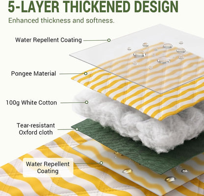 Picnic Blanket Waterproof, 80''x80'' Large Beach Blanket, Outdoor Blanket with Adjustable Straps & Shoulder Strap, Foldable Picnic Mat for Garden, Grass, Travel, Hiking, Yellow (Wavy Stripes)