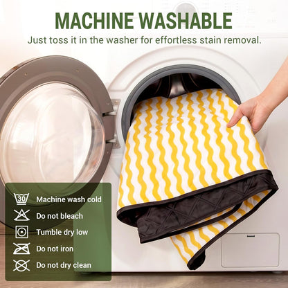Picnic Blanket Waterproof, 80''x80'' Large Beach Blanket, Outdoor Blanket with Adjustable Straps & Shoulder Strap, Foldable Picnic Mat for Garden, Grass, Travel, Hiking, Yellow (Wavy Stripes)