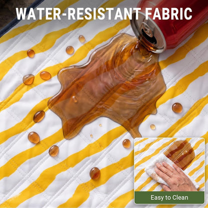 Picnic Blanket Waterproof, 80''x80'' Large Beach Blanket, Outdoor Blanket with Adjustable Straps & Shoulder Strap, Foldable Picnic Mat for Garden, Grass, Travel, Hiking, Yellow (Wavy Stripes)