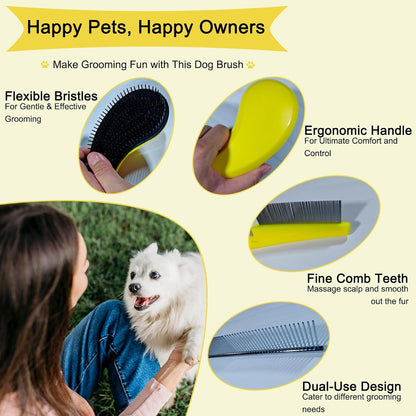 3 PCS Puppy Brush Grooming Kit, Stainless Steel Flea Comb, Fit for Yorkie, Shih Tzu, Maltipoo, Soft Bristle (Yellow)