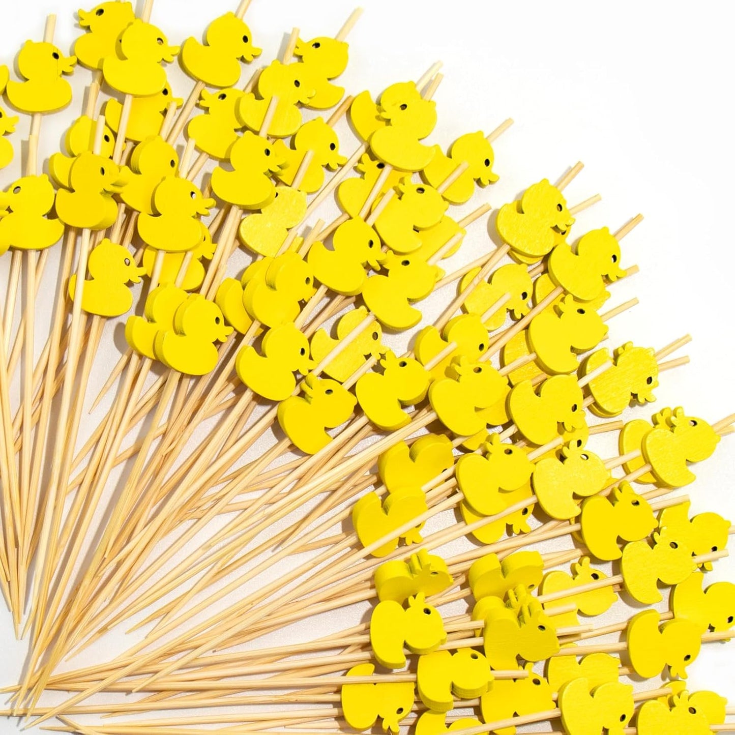 Duck Cocktail Picks,100pcs 4.7'' Food Skewers for Appetizers & Charcuterie | Yellow Duck Bamboo Toothpicks Fruit Sticks for Pool Party, Birthday, Summer Picnic, Beach Gathering, Tropical Bridal Shower