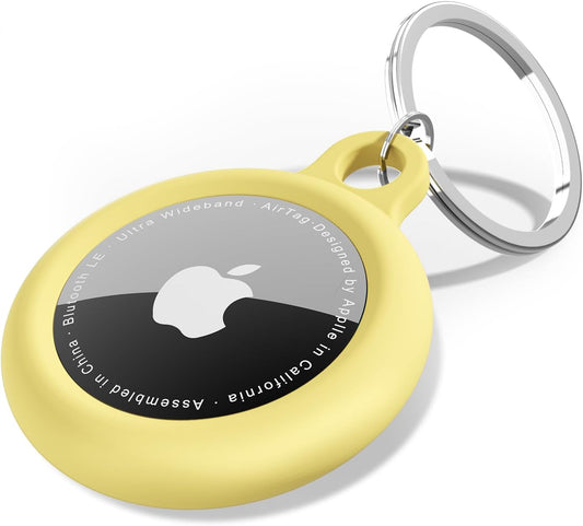 for Airtag Keychain Silicone, Airtag Holder with Key Ring, Air Tag Cover Cute Accessories for Kids, Luggage, Car Dog Collar, Car, Compatible with Apple Airtag Case Waterproof Tracker, Yellow