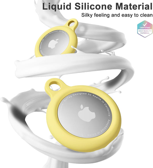 for Airtag Keychain Silicone, Airtag Holder with Key Ring, Air Tag Cover Cute Accessories for Kids, Luggage, Car Dog Collar, Car, Compatible with Apple Airtag Case Waterproof Tracker, Yellow