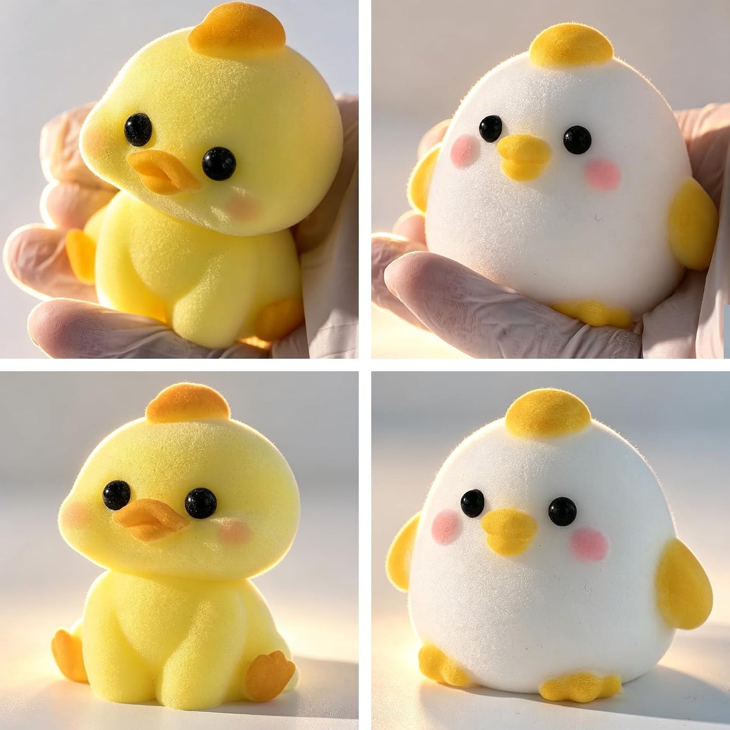 2-Pack Taba Squishy Duck Chick Toys, Cute Squishy Fidget Stress Relief Toys | Handmade Soft Non-toxic Silicone Cheese Butter Dumpling Squishy, Fuzzy Animal Sensory Toys for Kids Adults