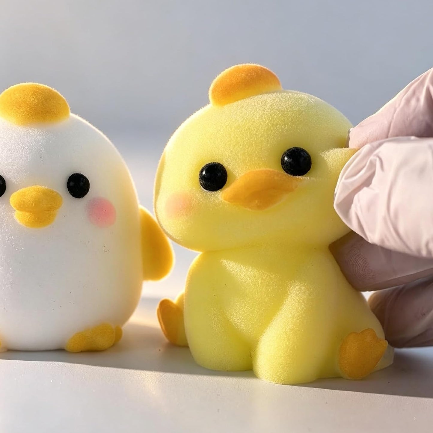 2-Pack Taba Squishy Duck Chick Toys, Cute Squishy Fidget Stress Relief Toys | Handmade Soft Non-toxic Silicone Cheese Butter Dumpling Squishy, Fuzzy Animal Sensory Toys for Kids Adults