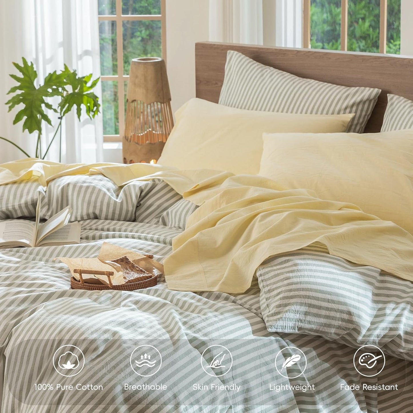 Sheet Set 100% Washed Cotton Linen-Like Extra Deep Pocket King | Relaxed Linen-like Texture. Soft, Breathable & Lightweight Comfort. 15–19" Extra Deep Pocket with All-around Elastic