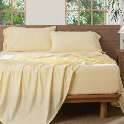 Sheet Set 100% Washed Cotton Linen-Like Extra Deep Pocket King | Relaxed Linen-like Texture. Soft, Breathable & Lightweight Comfort. 15–19" Extra Deep Pocket with All-around Elastic