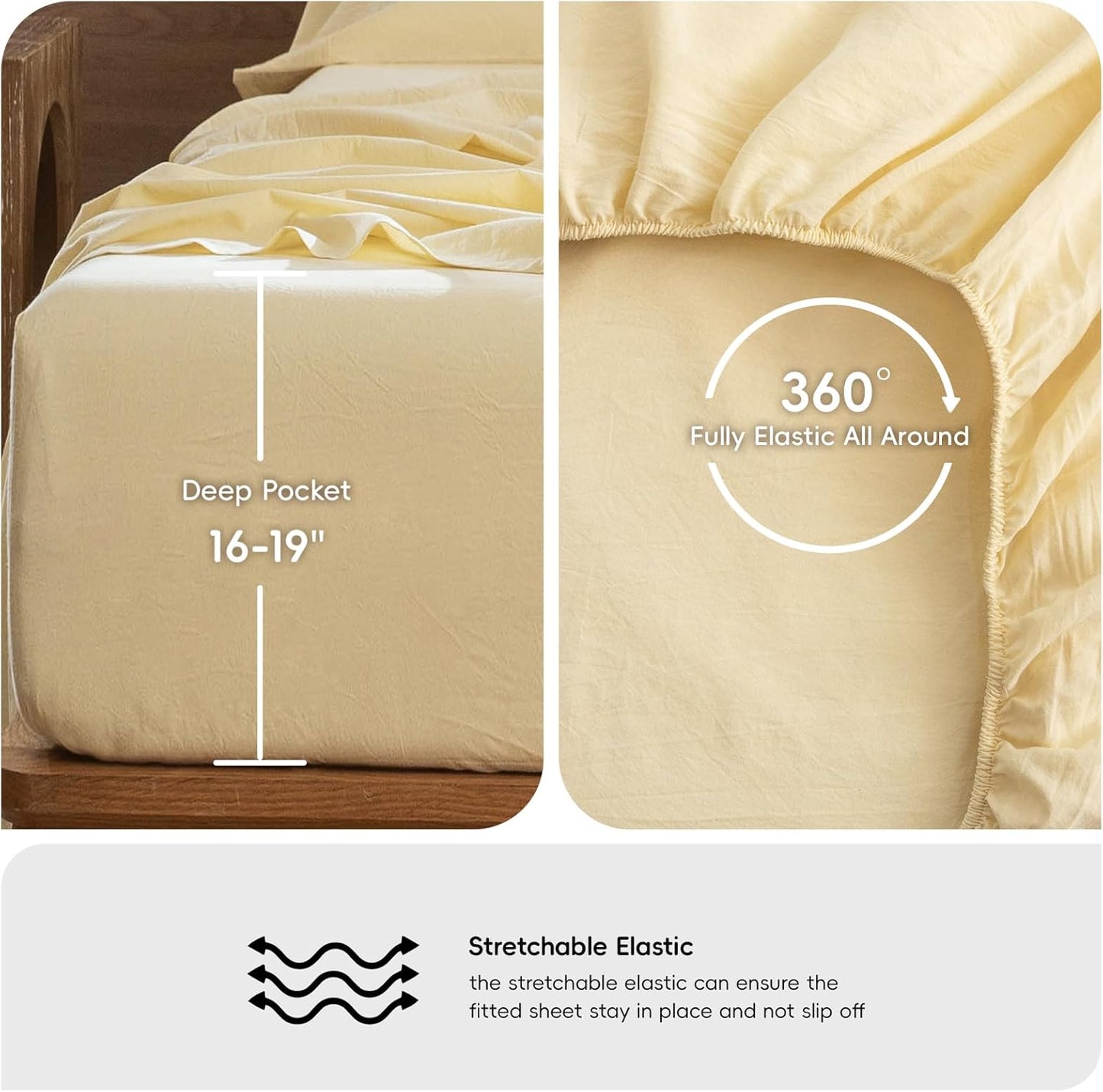 Sheet Set 100% Washed Cotton Linen-Like Extra Deep Pocket King | Relaxed Linen-like Texture. Soft, Breathable & Lightweight Comfort. 15–19" Extra Deep Pocket with All-around Elastic