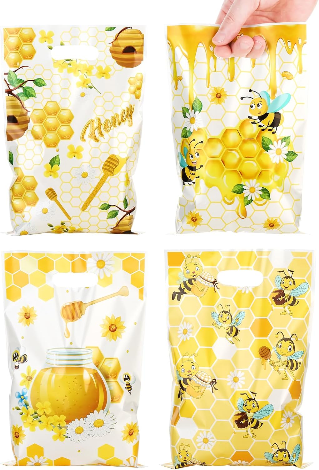 40PCS Bee Party Favor Bags, Sweet Can Bee Goodie Bag Sunflower Yellow Gift Bags for Birthday Baby Shower Party Decoration Supplies