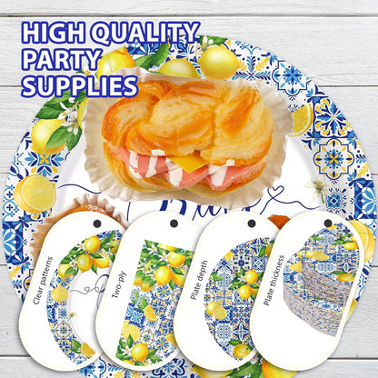 168Pcs Lemon Bridal Shower Party Decor Amalfi Coast Plates Napkins Cups Forks Knives Spoons Disposable Citrus Fruit Tableware for Capri Lemon Bridal Shower Wedding Party Supplies, Serves 24