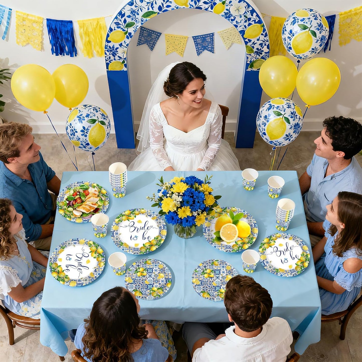 168Pcs Lemon Bridal Shower Party Decor Amalfi Coast Plates Napkins Cups Forks Knives Spoons Disposable Citrus Fruit Tableware for Capri Lemon Bridal Shower Wedding Party Supplies, Serves 24