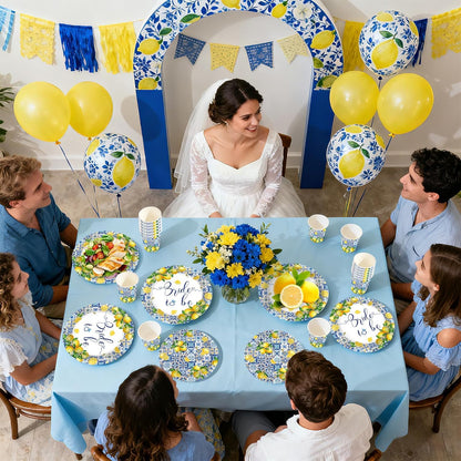 168Pcs Lemon Bridal Shower Party Decor Amalfi Coast Plates Napkins Cups Forks Knives Spoons Disposable Citrus Fruit Tableware for Capri Lemon Bridal Shower Wedding Party Supplies, Serves 24