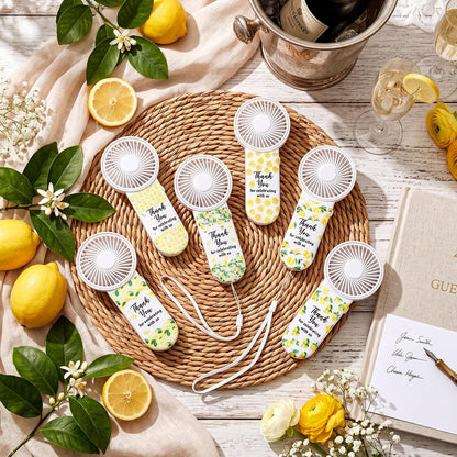 12 Set Lemon Mini Fans Bulk for Guests Wedding Party Favors Bridal Shower Decorations Small Handheld Fans Portable Battery Powered for Bridesmaid Thank You Gift Summer Mediterranean Party