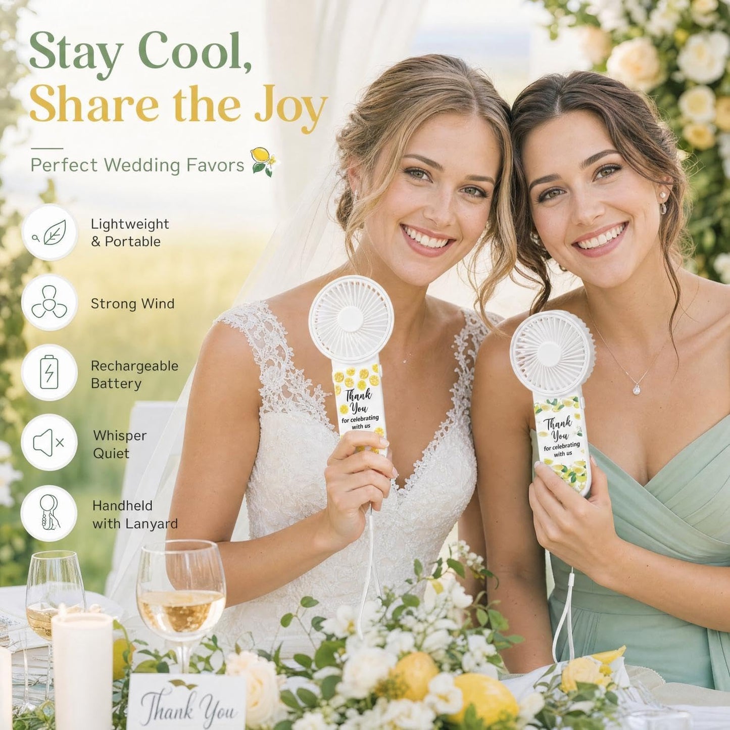 12 Set Lemon Mini Fans Bulk for Guests Wedding Party Favors Bridal Shower Decorations Small Handheld Fans Portable Battery Powered for Bridesmaid Thank You Gift Summer Mediterranean Party