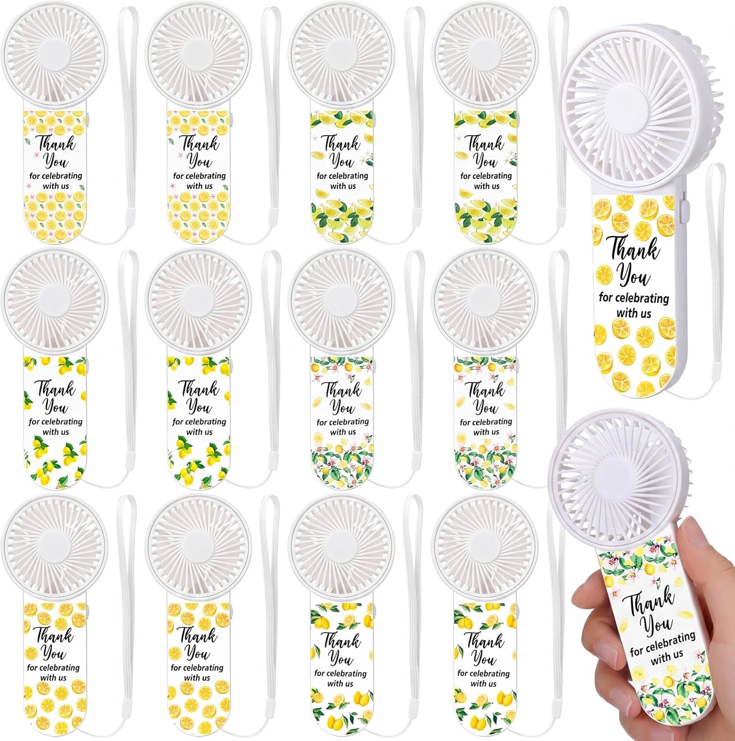 12 Set Lemon Mini Fans Bulk for Guests Wedding Party Favors Bridal Shower Decorations Small Handheld Fans Portable Battery Powered for Bridesmaid Thank You Gift Summer Mediterranean Party