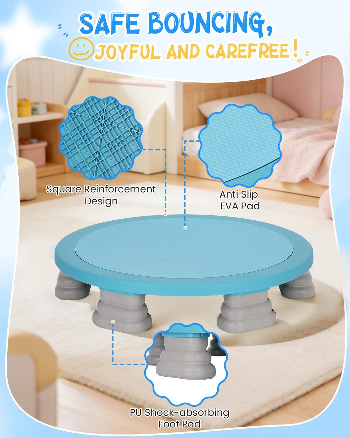 Kids Rebounder Bouncing Board, Mini Trampoline for Kids, 25 in Sensory Bouncing Board with Non-Slip Base, Rebound Jumping Board for Indoor Outdoor Play Autism Sensory Development Ideal Gift