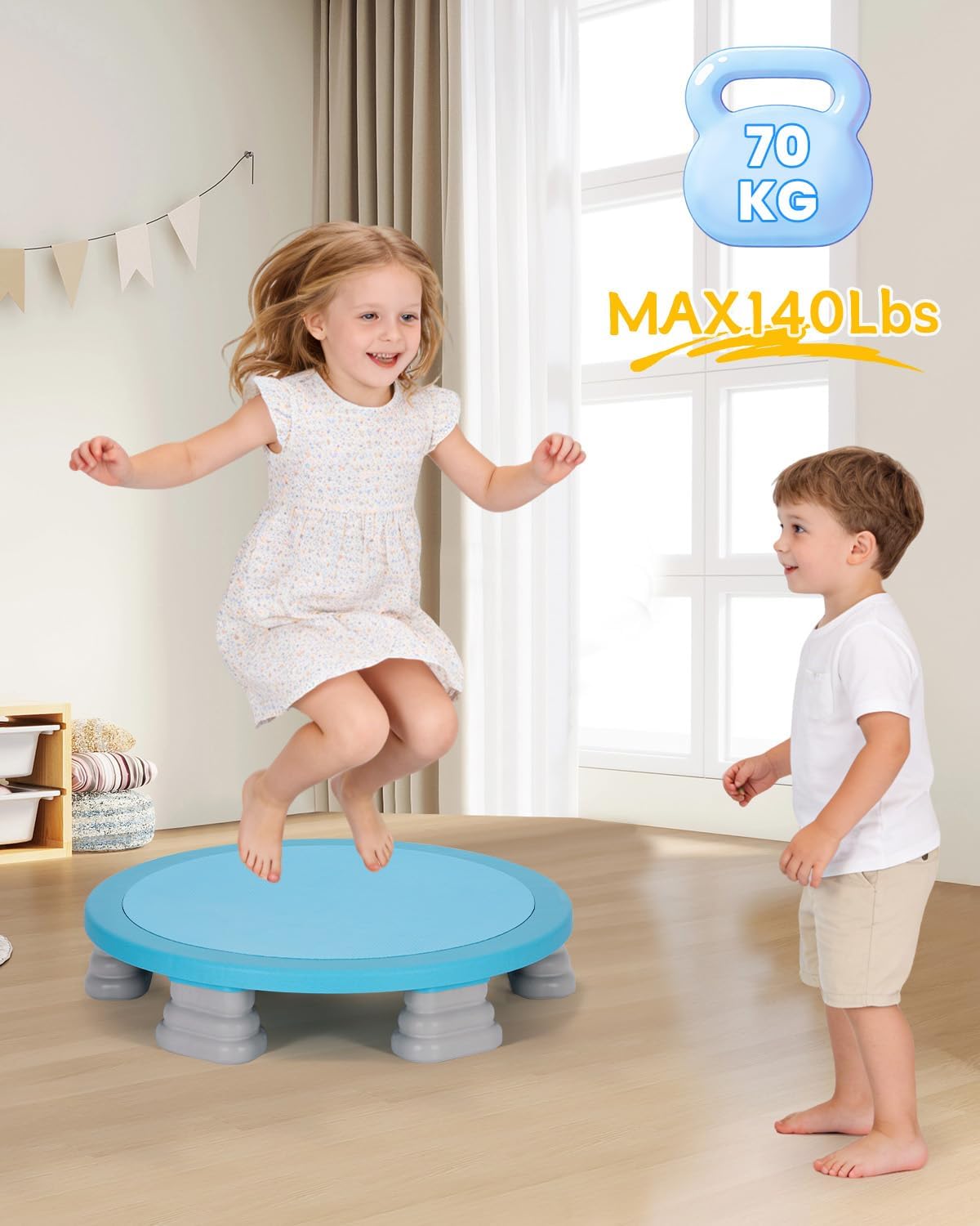 Kids Rebounder Bouncing Board, Mini Trampoline for Kids, 25 in Sensory Bouncing Board with Non-Slip Base, Rebound Jumping Board for Indoor Outdoor Play Autism Sensory Development Ideal Gift