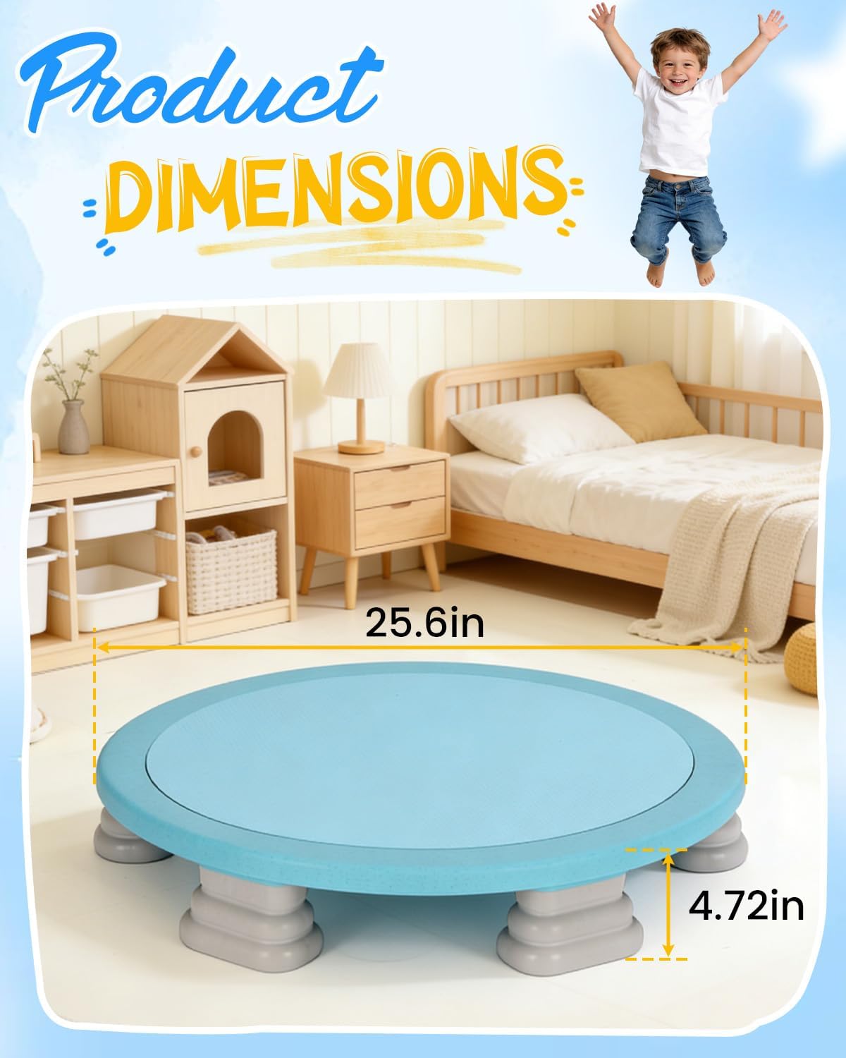 Kids Rebounder Bouncing Board, Mini Trampoline for Kids, 25 in Sensory Bouncing Board with Non-Slip Base, Rebound Jumping Board for Indoor Outdoor Play Autism Sensory Development Ideal Gift
