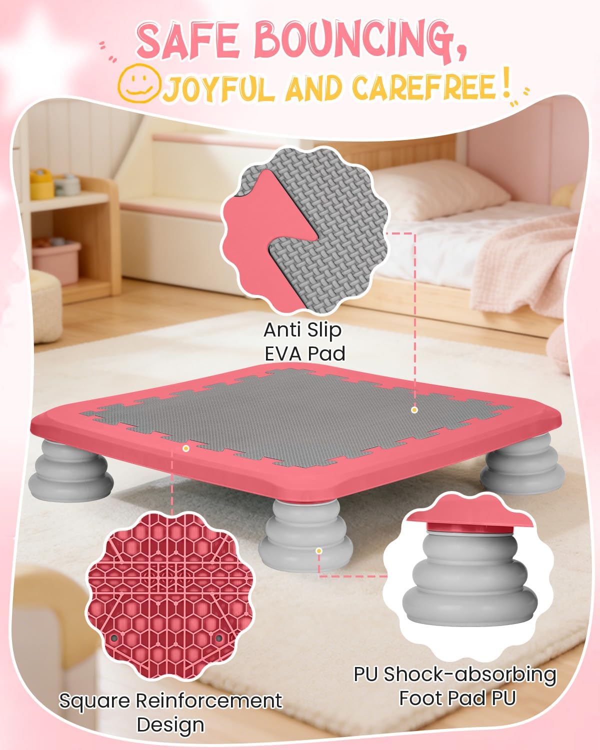 Kids Rebounder Bouncing Board, Mini Trampoline for Kids, 25 in Sensory Bouncing Board with Non-Slip Base, Rebound Jumping Board for Indoor Outdoor Play Autism Sensory Development Ideal Gift