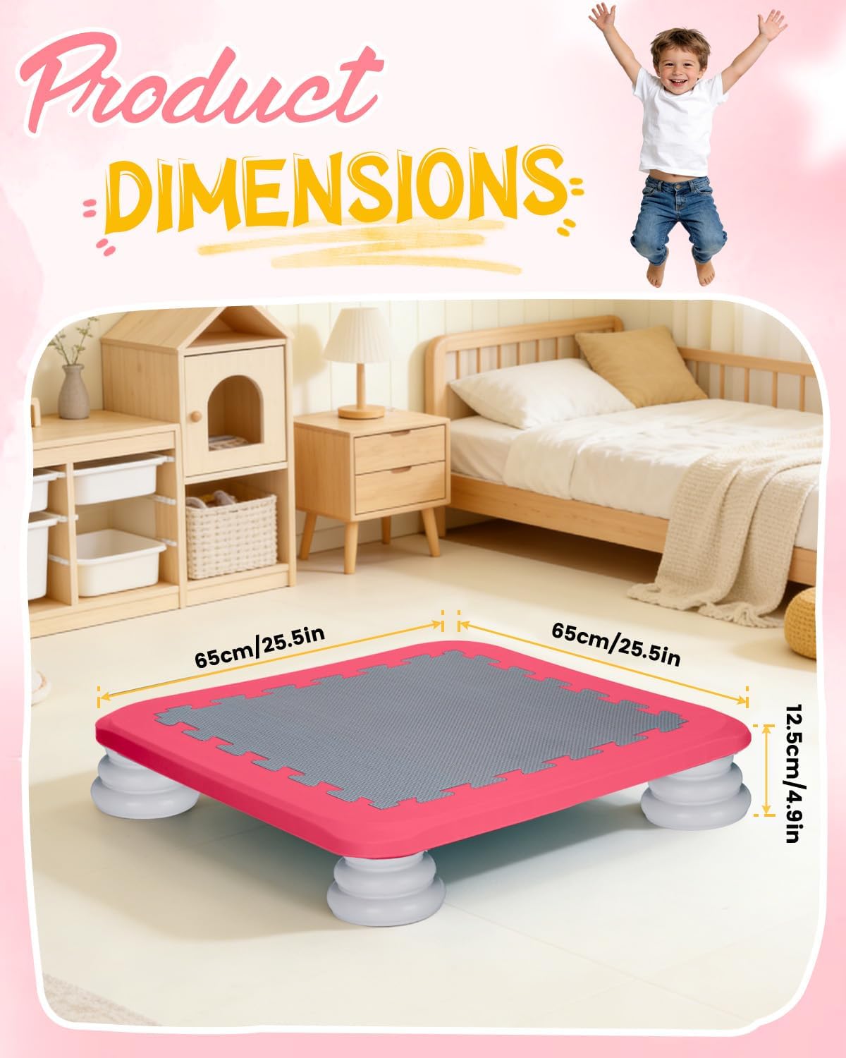 Kids Rebounder Bouncing Board, Mini Trampoline for Kids, 25 in Sensory Bouncing Board with Non-Slip Base, Rebound Jumping Board for Indoor Outdoor Play Autism Sensory Development Ideal Gift