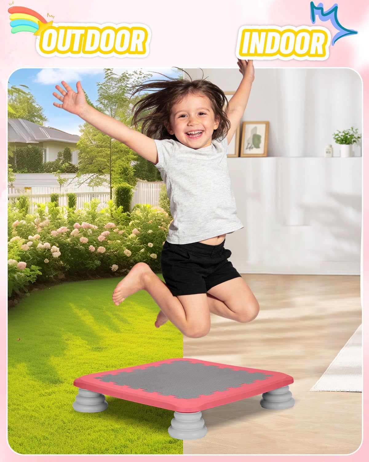 Kids Rebounder Bouncing Board, Mini Trampoline for Kids, 25 in Sensory Bouncing Board with Non-Slip Base, Rebound Jumping Board for Indoor Outdoor Play Autism Sensory Development Ideal Gift