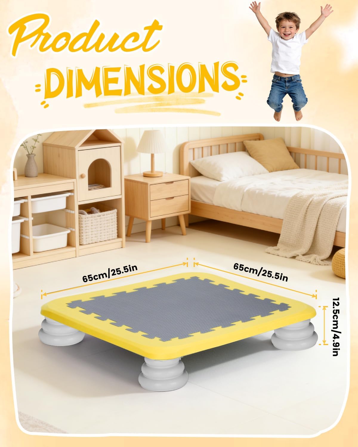 Kids Rebounder Bouncing Board, Mini Trampoline for Kids, 25 in Sensory Bouncing Board with Non-Slip Base, Rebound Jumping Board for Indoor Outdoor Play Autism Sensory Development Ideal Gift