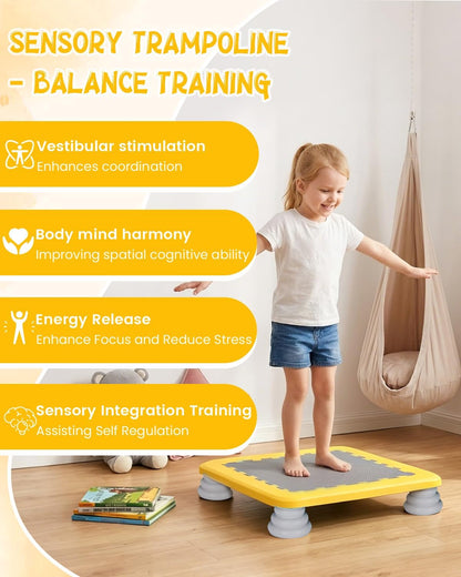 Kids Rebounder Bouncing Board, Mini Trampoline for Kids, 25 in Sensory Bouncing Board with Non-Slip Base, Rebound Jumping Board for Indoor Outdoor Play Autism Sensory Development Ideal Gift